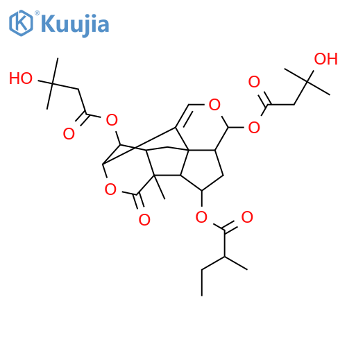 14,15-Epoxy-3,9,14-trihydroxy-5(15)-isocedren-12,4-olide; (3β,4β,9α,14α)-form, 3,14-Bis-O-(3-hydroxy-3-methylbutanoyl), 9-O-(2-methylbutanoyl) structure