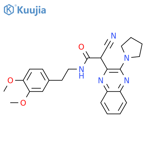 2-cyano-N-2-(3,4-dimethoxyphenyl)ethyl-2-3-(pyrrolidin-1-yl)quinoxalin-2-ylacetamide structure
