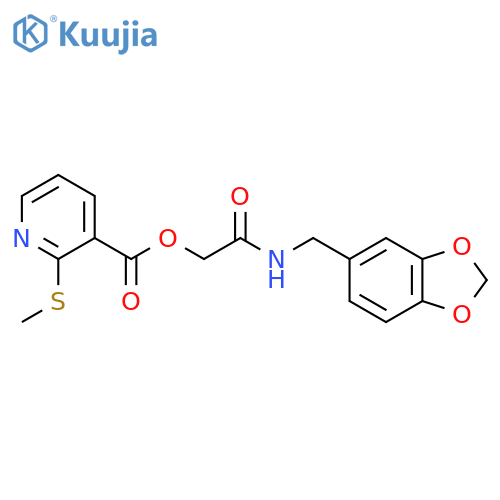 2-((Benzo[d][1,3]dioxol-5-ylmethyl)amino)-2-oxoethyl 2-(methylthio)nicotinate structure