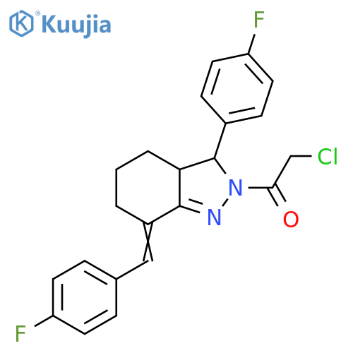 2-chloro-1-3-(4-fluorophenyl)-7-(4-fluorophenyl)methylidene-3,3a,4,5,6,7-hexahydro-2H-indazol-2-ylethan-1-one structure