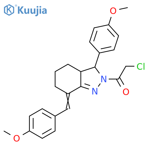 2-chloro-1-3-(4-methoxyphenyl)-7-(4-methoxyphenyl)methylidene-3,3a,4,5,6,7-hexahydro-2H-indazol-2-ylethan-1-one structure