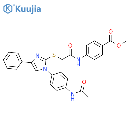 methyl 4-(2-{1-(4-acetamidophenyl)-4-phenyl-1H-imidazol-2-ylsulfanyl}acetamido)benzoate structure