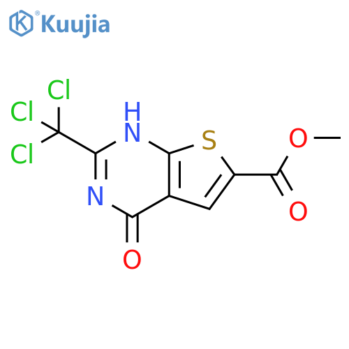 Thieno[2,3-d]pyrimidine-6-carboxylic acid,1,4-dihydro-4-oxo-2-(trichloromethyl)-, methyl ester structure