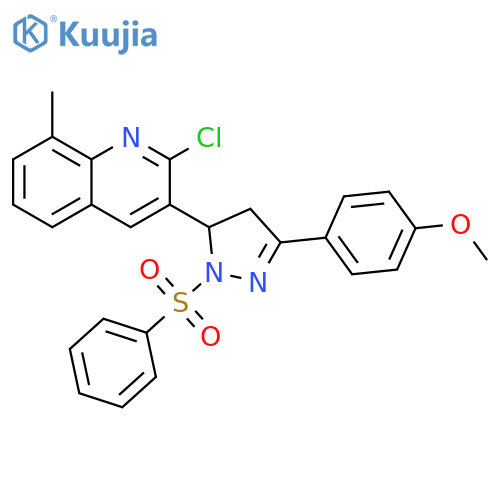 3-[1-(benzenesulfonyl)-3-(4-methoxyphenyl)-4,5-dihydro-1H-pyrazol-5-yl]-2-chloro-8-methylquinoline structure