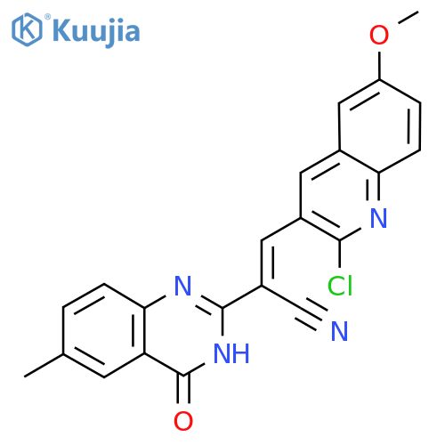 3-(2-Chloro-6-methoxyquinolin-3-yl)-2-(6-methyl-4-oxo-3,4-dihydroquinazolin-2-yl)prop-2-enenitrile structure