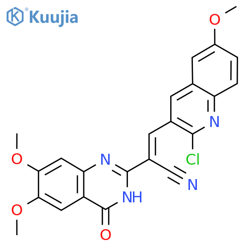 (E)-3-(2-Chloro-6-methoxyquinolin-3-yl)-2-(6,7-dimethoxy-4-oxo-3H-quinazolin-2-yl)prop-2-enenitrile structure