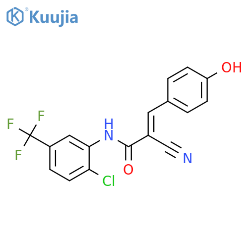 (E)-N-[2-chloro-5-(trifluoromethyl)phenyl]-2-cyano-3-(4-hydroxyphenyl)prop-2-enamide structure