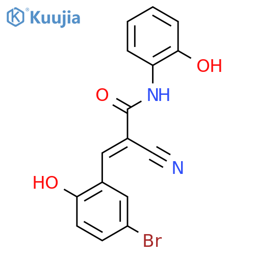 (2E)-3-(5-bromo-2-hydroxyphenyl)-2-cyano-N-(2-hydroxyphenyl)prop-2-enamide structure