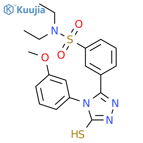 N,N-diethyl-3-4-(3-methoxyphenyl)-5-sulfanyl-4H-1,2,4-triazol-3-ylbenzene-1-sulfonamide structure