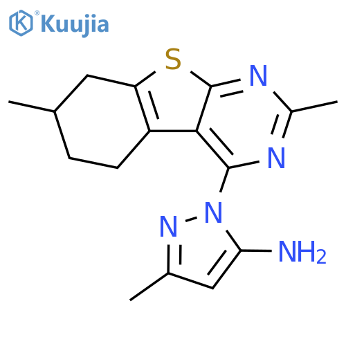 1-{5,11-dimethyl-8-thia-4,6-diazatricyclo7.4.0.0^{2,7}trideca-1(9),2(7),3,5-tetraen-3-yl}-3-methyl-1H-pyrazol-5-amine structure