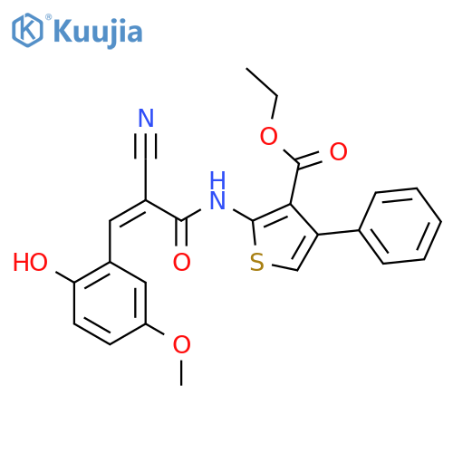 Ethyl 2-[2-cyano-3-(2-hydroxy-5-methoxyphenyl)prop-2-enamido]-4-phenylthiophene-3-carboxylate structure
