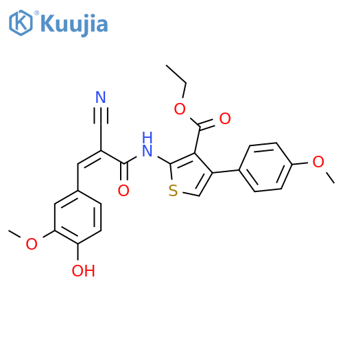 Ethyl 2-[2-cyano-3-(4-hydroxy-3-methoxyphenyl)prop-2-enamido]-4-(4-methoxyphenyl)thiophene-3-carboxylate structure