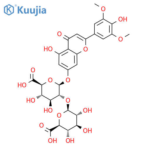 5-Hydroxy-2-(4-hydroxy-3,5-dimethoxyphenyl)-4-oxo-4H-1-benzopyran-7-yl 2-O-beta-D-glucopyranuronosyl-beta-D-glucopyranosiduronic acid structure