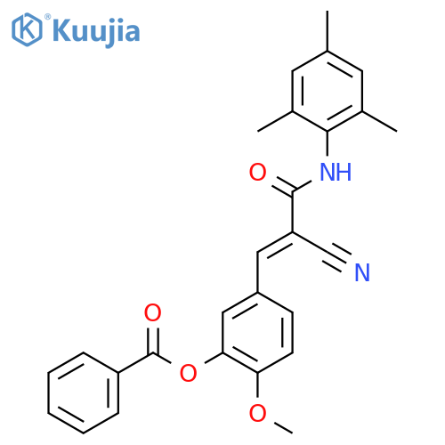 [5-[(E)-2-cyano-3-oxo-3-(2,4,6-trimethylanilino)prop-1-enyl]-2-methoxyphenyl] benzoate structure