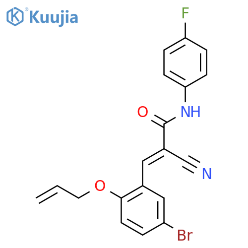 (2E)-3-[5-bromo-2-(prop-2-en-1-yloxy)phenyl]-2-cyano-N-(4-fluorophenyl)prop-2-enamide structure
