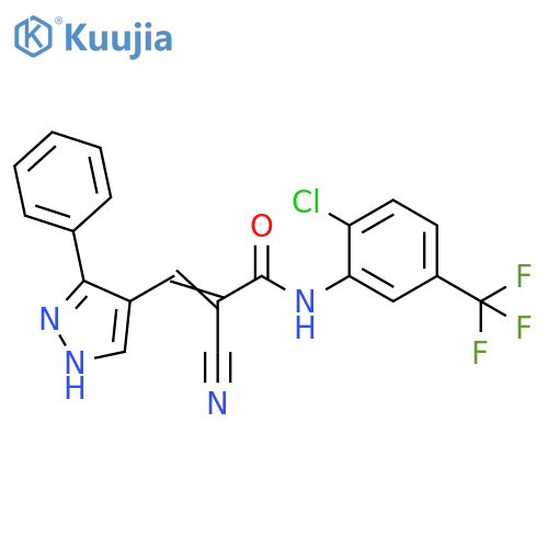 N-[2-Chloro-5-(trifluoromethyl)phenyl]-2-cyano-3-(3-phenyl-1H-pyrazol-4-yl)-2-propenamide structure