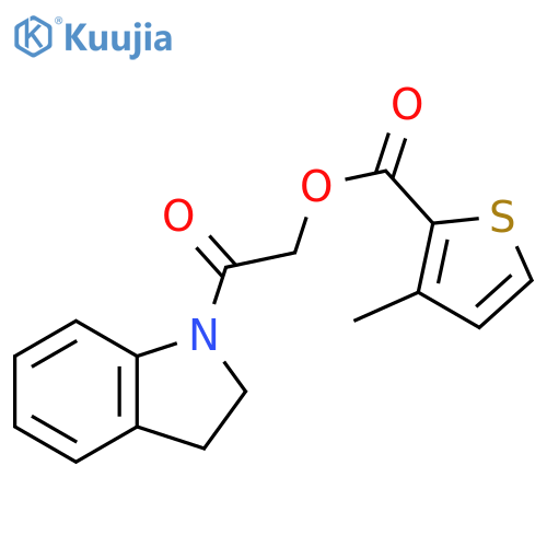 2-(2,3-dihydro-1H-indol-1-yl)-2-oxoethyl 3-methylthiophene-2-carboxylate structure