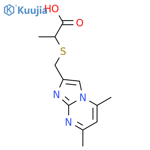 2-({5,7-dimethylimidazo1,2-apyrimidin-2-yl}methyl)sulfanylpropanoic acid structure