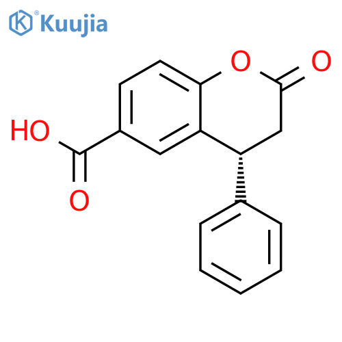 2H-1-Benzopyran-6-carboxylic acid, 3,4-dihydro-2-oxo-4-phenyl-, (4R)- structure