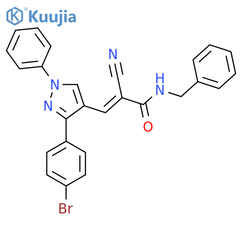 (E)-N-benzyl-3-[3-(4-bromophenyl)-1-phenylpyrazol-4-yl]-2-cyanoprop-2-enamide structure