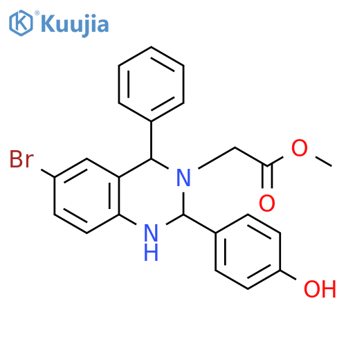 methyl 2-6-bromo-2-(4-hydroxyphenyl)-4-phenyl-1,2,3,4-tetrahydroquinazolin-3-ylacetate structure