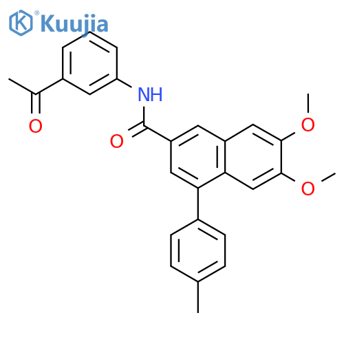 N-(3-acetylphenyl)-6,7-dimethoxy-4-(4-methylphenyl)naphthalene-2-carboxamide structure