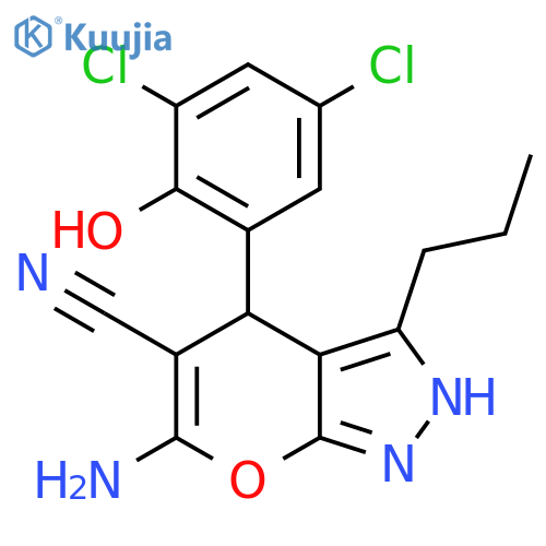 6-Amino-4-(3,5-dichloro-2-hydroxyphenyl)-3-propyl-2,4-dihydropyrano[2,3-c]pyrazole-5-carbonitrile structure