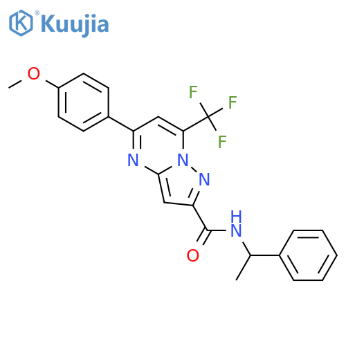 <br>5-(4-methoxyphenyl)-N-(1-phenylethyl)-7-(trifluoromethyl)pyrazolo[1,5-a]pyr imidine-2-carboxamide structure