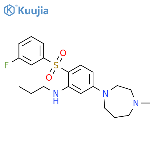 Benzenamine,2-[(3-fluorophenyl)sulfonyl]-5-(hexahydro-4-methyl-1H-1,4-diazepin-1-yl)-N-propyl- structure