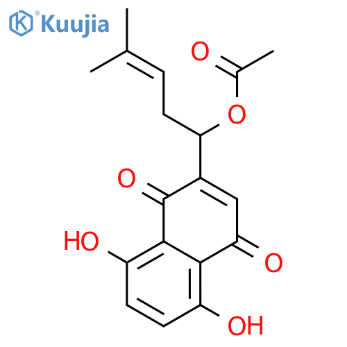 (R)-1-(5,8-dihydroxy-1,4-dioxo-1,4-dihydronaphthalen-2-yl)-4-methylpent-3-enyl acetate structure