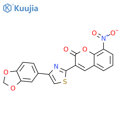 3-[4-(2H-1,3-benzodioxol-5-yl)-1,3-thiazol-2-yl]-8-nitro-2H-chromen-2-one structure