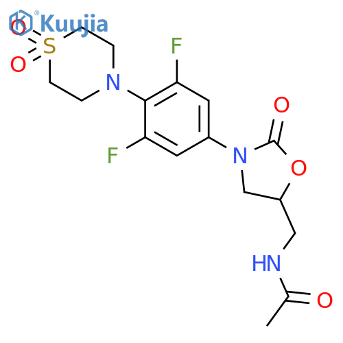 N-({(5S)-3-[4-(1,1-dioxidothiomorpholin-4-yl)-3,5-difluorophenyl]-2-oxo-1,3-oxazolidin-5-yl}methyl)acetamide structure