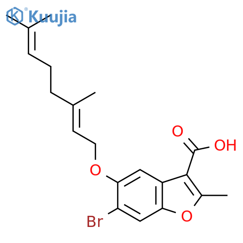 6-bromo-5-{(2E)-3,7-dimethylocta-2,6-dien-1-yloxy}-2-methyl-1-benzofuran-3-carboxylic acid structure