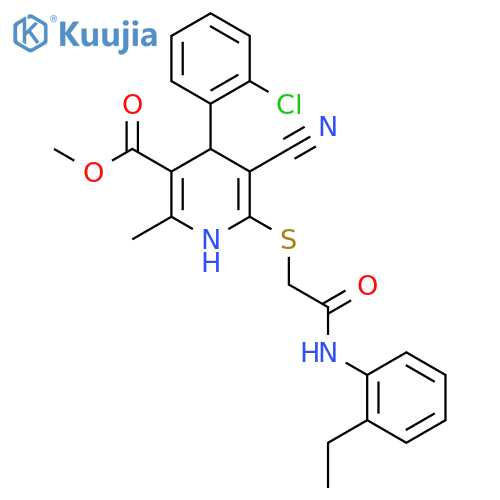 methyl 4-(2-chlorophenyl)-5-cyano-6-({(2-ethylphenyl)carbamoylmethyl}sulfanyl)-2-methyl-1,4-dihydropyridine-3-carboxylate structure