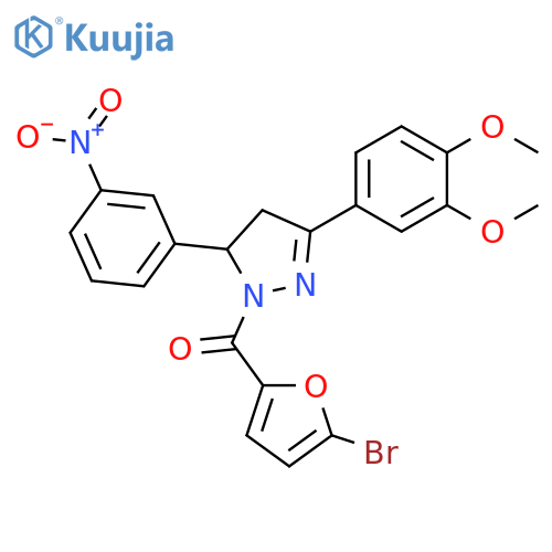 1-(5-bromofuran-2-carbonyl)-3-(3,4-dimethoxyphenyl)-5-(3-nitrophenyl)-4,5-dihydro-1H-pyrazole structure