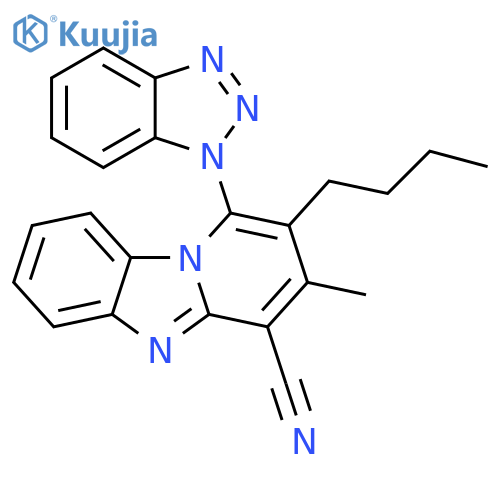 13-(1H-1,2,3-benzotriazol-1-yl)-12-butyl-11-methyl-1,8-diazatricyclo7.4.0.0^{2,7}trideca-2(7),3,5,8,10,12-hexaene-10-carbonitrile structure