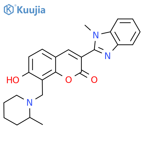 7-hydroxy-3-(1-methyl-1H-1,3-benzodiazol-2-yl)-8-(2-methylpiperidin-1-yl)methyl-2H-chromen-2-one structure