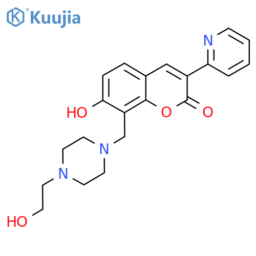 7-hydroxy-8-{4-(2-hydroxyethyl)piperazin-1-ylmethyl}-3-(pyridin-2-yl)-2H-chromen-2-one structure