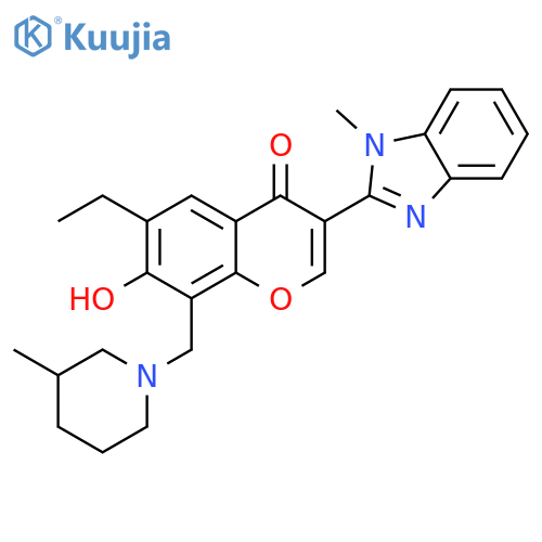 6-ethyl-7-hydroxy-3-(1-methyl-1H-1,3-benzodiazol-2-yl)-8-(3-methylpiperidin-1-yl)methyl-4H-chromen-4-one structure