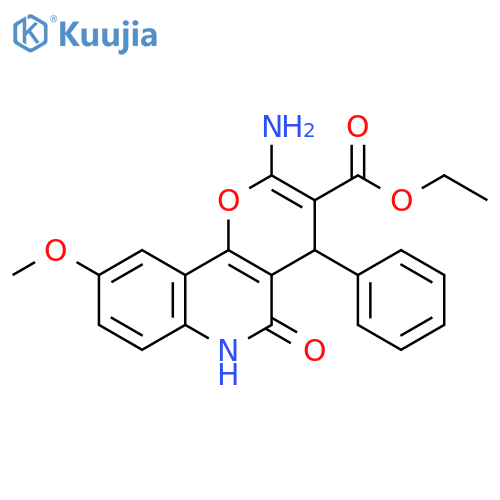 ethyl 2-amino-9-methoxy-5-oxo-4-phenyl-4H,5H,6H-pyrano3,2-cquinoline-3-carboxylate structure