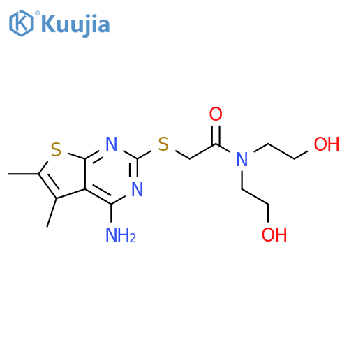 2-({4-amino-5,6-dimethylthieno2,3-dpyrimidin-2-yl}sulfanyl)-N,N-bis(2-hydroxyethyl)acetamide structure
