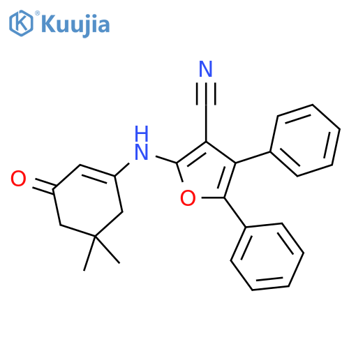 <br>2-(5,5-Dimethyl-3-oxo-cyclohex-1-enylamino)-4,5-diphenyl-furan-3-carbonitri le structure