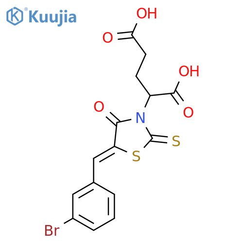 2-[(5Z)-5-[(3-bromophenyl)methylidene]-4-oxo-2-sulfanylidene-1,3-thiazolidin-3-yl]pentanedioic acid structure