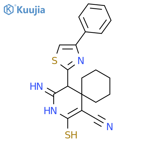 4-imino-5-(4-phenyl-1,3-thiazol-2-yl)-2-sulfanyl-3-azaspiro5.5undec-1-ene-1-carbonitrile structure
