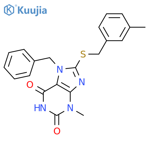 7-benzyl-3-methyl-8-{(3-methylphenyl)methylsulfanyl}-2,3,6,7-tetrahydro-1H-purine-2,6-dione structure
