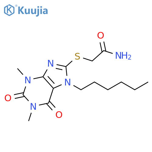 2-(7-hexyl-1,3-dimethyl-2,6-dioxo-2,3,6,7-tetrahydro-1H-purin-8-yl)sulfanylacetamide structure