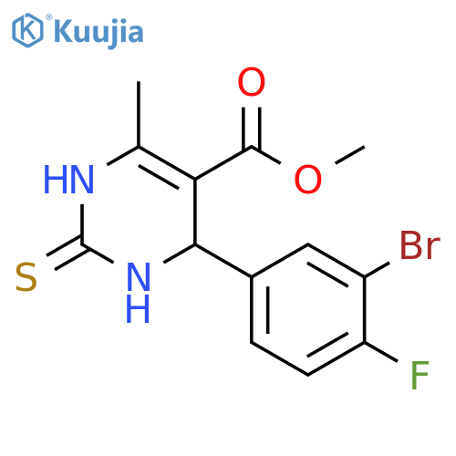 methyl 4-(3-bromo-4-fluorophenyl)-6-methyl-2-sulfanylidene-1,2,3,4-tetrahydropyrimidine-5-carboxylate structure