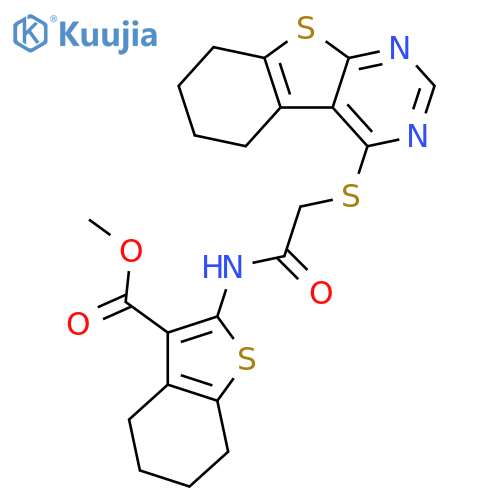 methyl 2-(2-{8-thia-4,6-diazatricyclo7.4.0.0^{2,7}trideca-1(9),2(7),3,5-tetraen-3-ylsulfanyl}acetamido)-4,5,6,7-tetrahydro-1-benzothiophene-3-carboxylate structure