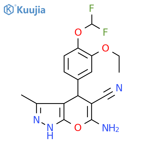 6-amino-4-4-(difluoromethoxy)-3-ethoxyphenyl-3-methyl-1H,4H-pyrano2,3-cpyrazole-5-carbonitrile structure
