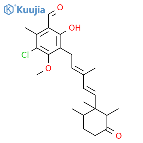 Benzaldehyde,3-chloro-6-hydroxy-4-methoxy-2-methyl-5-[(2E,4E)-3-methyl-5-[(1R,2R,6R)-1,2,6-trimethyl-3-oxocyclohexyl]-2,4-pentadien-1-yl]- structure
